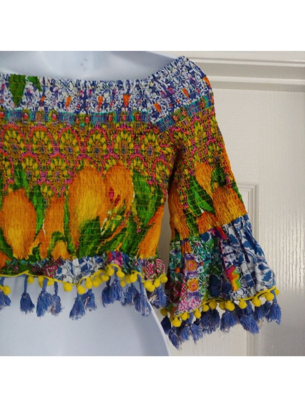 Antica Sartoria Giacomo Cinque Off Shoulder Boho Crop Top Festival Euro Summer - Picture 7 of 10